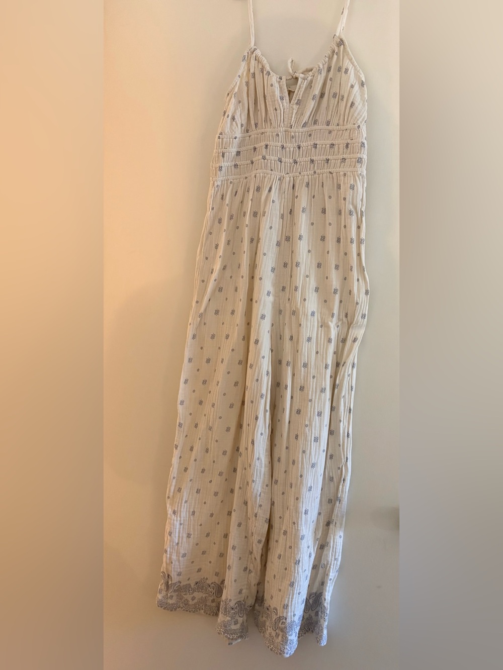 Lucky Brand Cream and Blue print Sleeveless Cotton Jumpsuit